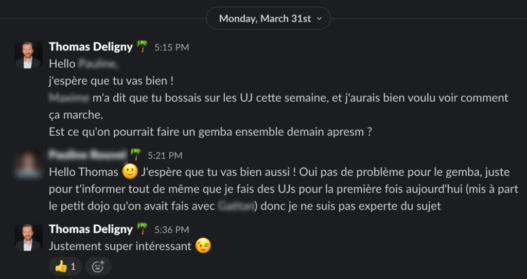 Invitation gemba collaborateur via Slack